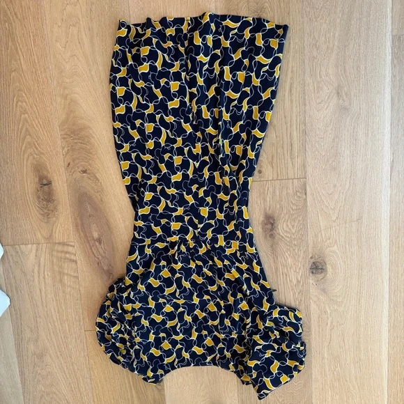 STAUD Mini Milla Dress in navy yellow abstract print size 4 - Picture 7 of 9